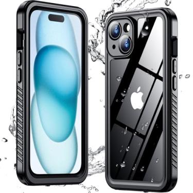 Imagem de Justcool Capa para iPhone 15 à prova d'água, IP68 à prova d'água e protetor de tela integrado 360 capa subaquática à prova de choque e poeira para iPhone 15 6,1 polegadas preta