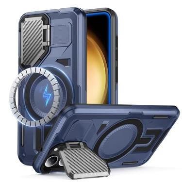 Imagem de FNDMIL Capa para Samsung Galaxy S23 compatível com MagSafe [suporte de capa de câmera embutido] [à prova de choque de grau militar] [proteção de camada dupla] capa resistente para celular S23, azul