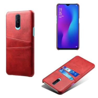 Imagem de Capas Compatível com OPPO R17 PRO,Caso de couro PU-Tampa de telefone a prova de choque com 2 slots de cartão,Proteção anti-impressão digital e anti-gota-Red