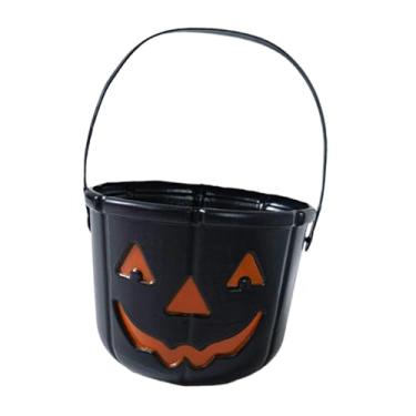 Imagem de UGPLM Balde de doces Halloween Doces ou travessuras Balde Jack O Lantern Festival Crianças Meninos Meninas Decoração de Halloween Cesta de, Preto