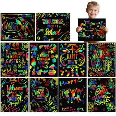 Imagem de Minyaluck Cartazes para sala de aula DIY Rainbow Scratch Art Paper - Decoração de parede de 34 x 43,9 cm, decoração de sala de aula, decorações de quadro de avisos, material escolar para professores