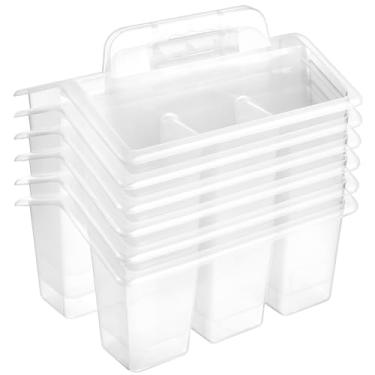 Imagem de ALINK Cesta de armazenamento para sala de aula com alça, pacote com 6 unidades de plástico, para artesanato, escritório, 4 compartimentos para crianças, lápis, giz de cera, marcador, material escolar