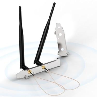 Imagem de Bingfu Antena WiFi de banda dupla 2,4 GHz 5,8 GHz 6dBi RP-SMA + cabo pigtail de 20 cm + capa de slot PCI para roteador WiFi, mini placa de rede PCI Express PCIE
