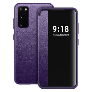 Imagem de Capa flip para Samsung Galaxy S20 S View, fosco translúcido transparente visualização fólio 360 graus capa protetora para celular para Samsung S20, capa flip de luxo para Samsung S20 (Roxo)