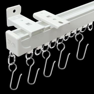 Imagem de Varões de cortina de divisória de quarto, trilho de cortina de teto ou parede de 4,7 m com ganchos, trilhos de cortina resistentes, branco, adequado para sala de estar, quarto, banheiro
