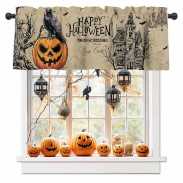 Imagem de Cortina de Halloween para janelas, abóbora, corvo, sanefa, tratamentos de janela, bolso para varão, vintage, casa assombrada, árvore de férias, cortinas curtas para cozinha, sala de estar, decoração