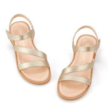 Imagem de PANDANINJIA Sandálias Femininas Douradas Para Bebês, Pequenas E Grandes, Pnruth, Sapatos De Verão Abertos, Tamanho 1 (Dourado, Pu, 1 M Eua, Criança Pequena)