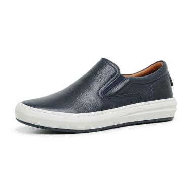 Imagem de Tenis Slip On Couro Casual Calce Facil Palmilha Gel Anti-Impacto Solado Borracha Macio Tamanho:41;Cor:Marinho;Gênero:Masculino;Departamento BS:Esporte