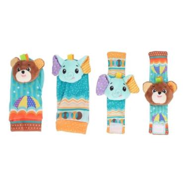 Imagem de Kit Meias e Pulseiras com Chocalhos para Bebês, 0-6 Meses, Urso e Elefante, 20 cm