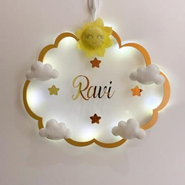 Imagem de Porta Maternidade Nuvem e Sol Led Acrílico e Espelho