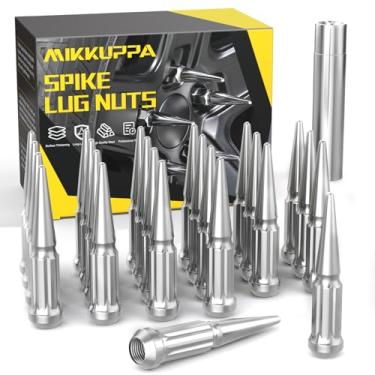 Imagem de MIKKUPPA Porcas de ponta de roda M14 x 1,5, 24 peças de porcas cromadas 14 x 1,5 porca de bolota sólida de 11,2 cm de altura com 1 chave de soquete de substituição para Chevy Silverado 1500 2500 3500,