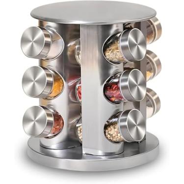 Imagem de Porta Temperos Condimentos 12 Potes Base Giratória Inox