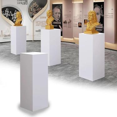 Imagem de Suportes De Pedestal De Cilindro De Cubo Colecionáveis Mostram Base De Exibição De Coluna Pedestal, Lojas De Roupas Festas Adereços De Casamento Para Escultura, White, 11.8x11.8x7.9IN