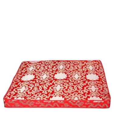 Imagem de Almofadas de assento personalizadas de brocado de seda chinesa espessas para cadeira de jantar, sofá, poltrona, almofadas antiderrapantes (45 x 40 x 4 cm, flor rica vermelha)