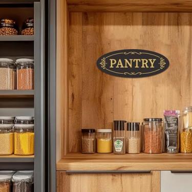 Imagem de Placa de porta de despensa 23 cm x 7,6 cm de metal autoadesivo para decoração de parede para cozinha doméstica, restaurante, cafeteria, loja, casa de fazenda, vintage, estilo rústico, sinal presente
