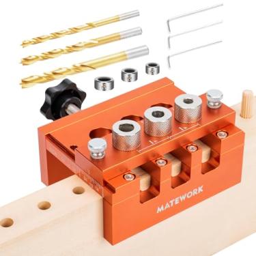 Imagem de Gabarito de cavilha, Matework gabarito de cavilha de largura ajustável para marcenaria, marceneiro de biscoito com escalas laterais imperiais para centralização, guia de broca para furos retos, kit de
