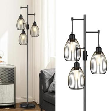 Imagem de Torondo Luminária de chão regulável de 178 cm com base de mármore, 3 lâmpadas LED Edison de 800LM incluídas, lâmpadas de piso pretas industriais para sala de estar, lâmpadas altas rústicas para
