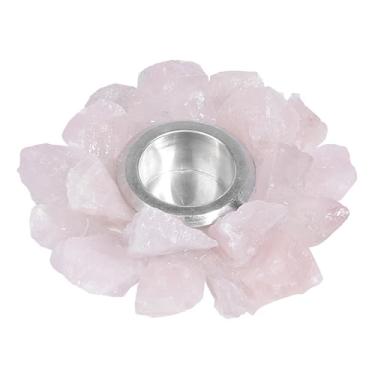 Imagem de Castiçal de cristal de quartzo rosa natural para vela de chá ornamentos de castiçal de casamento europeus para sala de estar, decoração moderna e macia (quartzo rosa (6,9 cm sem vela))