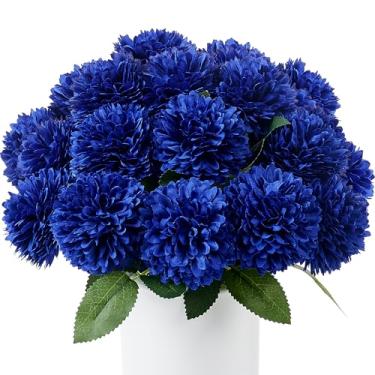 Imagem de SITUMEIZI 12 peças de crisântemos artificiais azuis, flores, bolas, flores, falsas, mães, seda, para casamento, casa, cozinha, decoração, arranjo floral