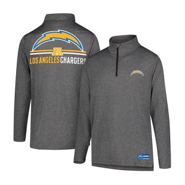 Imagem de Ultra Game Camiseta masculina de manga comprida com zíper de 1/4 da NFL com absorção de umidade, Los Angeles Chargers, cinza mesclado, pequena