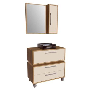 Imagem de Gabinete 80cm Alice Mel Arenas Balcão Espelheira Cuba Preta Armário Suspenso 2 Gavetas Para Banheiro