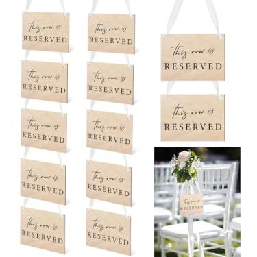 Imagem de Yousoontic Pacote com 12 placas de madeira reservadas para cadeiras de casamento Esta fileira é reservada placas suspensas com fita para recepção de casamento, festa, restaurante, igreja, eventos