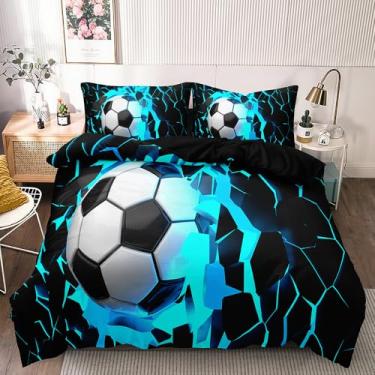 Imagem de Elnonthy Jogo de cama de futebol americano - Conjunto de capa de edredom esportivo para meninos com fronhas combinando, conjunto de capa de edredom de futebol tamanho solteiro