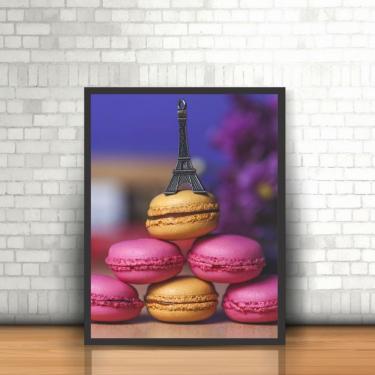 Imagem de Quadro Com Moldura Alimento Macaroons Bolos E Torre Eiffel