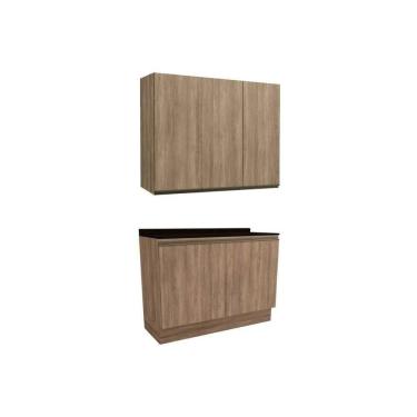 Imagem de Cozinha Modulada Maxxi 3 Peças 1 Aéreo + 1 Balcão + Complemento C3p10 Nogal Preto