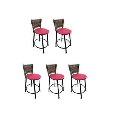 Imagem de Kit 5 banqueta baixa junco cozinha gourmet bancada americana - FortMix