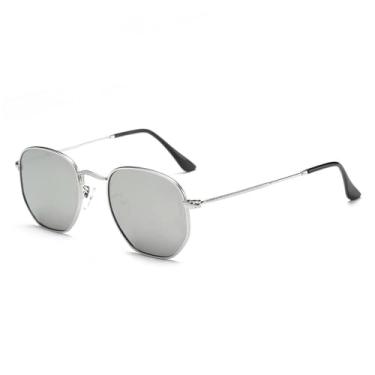 Imagem de Óculos de sol polarizados femininos e masculinos, óculos de sol polígono retrô, armação de metal hexagonal, UV400, C07, mercúrio prateado, BH01