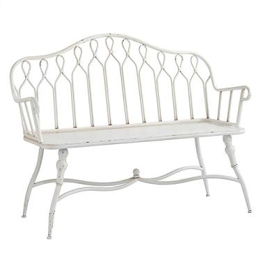 Imagem de Banco de jantar 120 cm banco de jardim ao ar livre com encosto, ferro branco retrô, adequado para terraço, varanda, móveis de assento externo de quintal