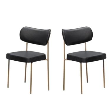 Imagem de Kit 2 Cadeiras Estofadas Leather Para Sala Jantar em Aço-Estrutura Dourada e Preto Onix-EdeCasaMoveis