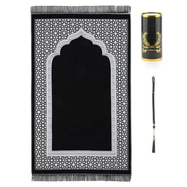 Imagem de Tapete de oração islâmica elegante com estampa de Masjid Tapete fino muçulmano portátil com miçangas Ramadã Eid Tapete de presente turco