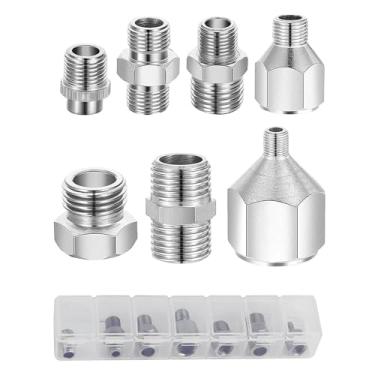 Imagem de HUBEST Conjunto de 7 peças de adaptador de aerógrafo kit de conector de aerografia para aerografia Plugue rosqueado para conexão de aerógrafo e compressor de ar com caixa plástica transparente