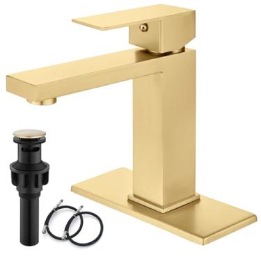 Imagem de gotonovo Torneira de banheiro para pia 1 ou 3 furos montagem em deck aço inoxidável 304 moderna torneira de pia de banheiro torneira misturadora de lavatório de alça única com mangueiras de suprimento