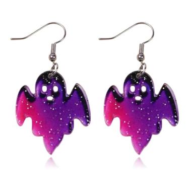 Imagem de YasiIm Brincos de Halloween feitos à mão em acrílico com espiral, fantasma, gótico, engraçado, animal, fantasma, gancho, para mulheres, Large, Metal Acrílico, Sem pedra preciosa