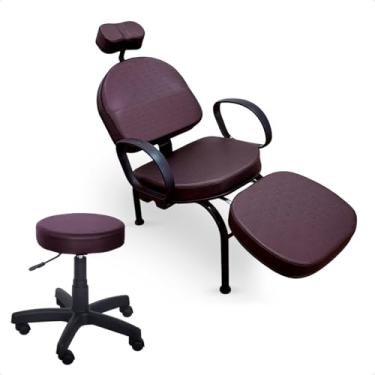 Imagem de Kit Cadeira + Mocho Maquiagem Estética Designer Unha For-ty (Estofado Café Facto Estrutura Preta)