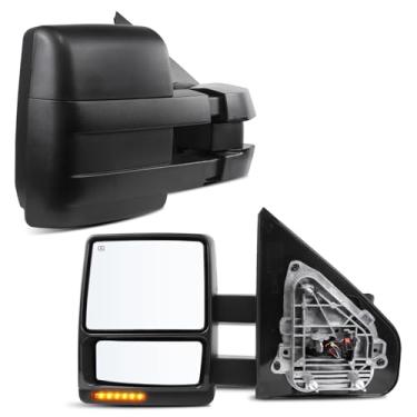 Imagem de LLPTA Espelhos de reboque Drive & Paasenger - Compatível com Ford F150 2007-2014 - Lâmpada de seta aquecida ajustável com potência ajustável, espelhos retrovisores laterais com espelho Spotter
