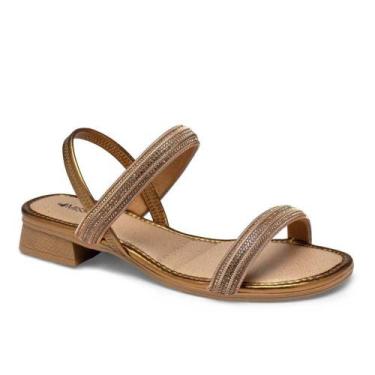 Imagem de Sandália Feminina Mississipi Saltinho Bloco Tiras Brilhantes, Bronze, 