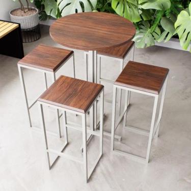 Imagem de Conjunto Mesa Alta Bar Bistrô Redonda Imbuia 4 Bancos Industrial White