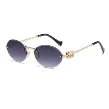 Imagem de Óculos de sol ovais com proteção solar, moda masculina e feminina, para viagem no verão, UV400, sem armação, redondos, da moda, cinza C4, dourado