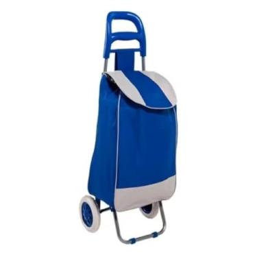 Imagem de Carrinho de Compras Dobrável com Rodas, Azul e Cinza, Grande Capacidade