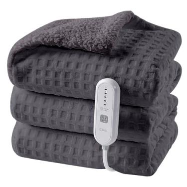 Imagem de Dowin Cobertor elétrico aquecido – cobertor de lã de waffle com desligamento automático para sofá, cadeira de escritório, cama, adultos, felpudo, aconchegante, lavável na máquina, 127 x 152 cm, cinza