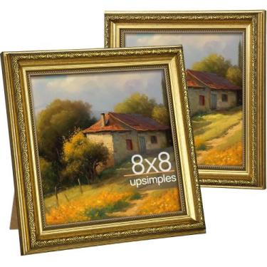 Imagem de Porta-retratos upsimple vintage 8x8 com vidro real dourado, pacote com