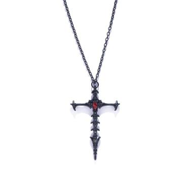 Imagem de Colar gótico de espada com cruz e pingente de espada longa punk escuro, vintage, aço inoxidável, espada, gótico, longo, punhal, faca, colar medieval, joia renascentista para homens e mulheres, Large