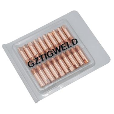 Imagem de GZTIGWELD 20 peças pontas de contato 0,03" e 0,8 mm M6 x 25 mm acessório de cobre para tocha de soldagem MB-15AK MIG/MAG