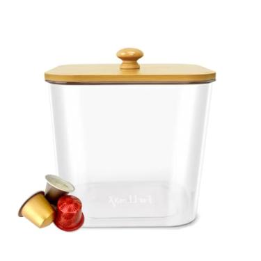 Imagem de ForLLmax Recipiente de armazenamento de cápsulas de café, suporte de cápsulas de café com tampa de bambu, grande capacidade de 3,2 L, compatível com mais de 70 cápsulas originais, cápsulas Vertuo