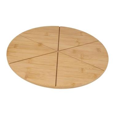 Imagem de Bothyi Tábua de corte de pizza, bandeja de bambu para pizza, bandeja para preparação de alimentos, prato para servir queijo com ranhuras para corte de, 6 Grades de 30 Cm