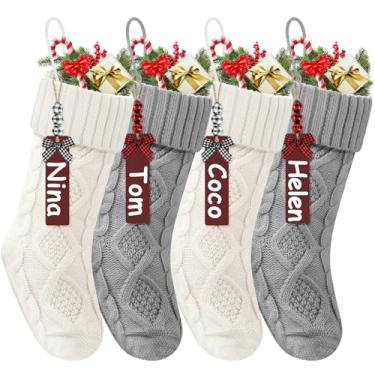 Imagem de Doitory Meias de Natal de 45,7 cm, meias longas de malha com etiquetas de nome, decoração de Natal, meia suspensa, lareira, enfeites de árvore de Natal para a família